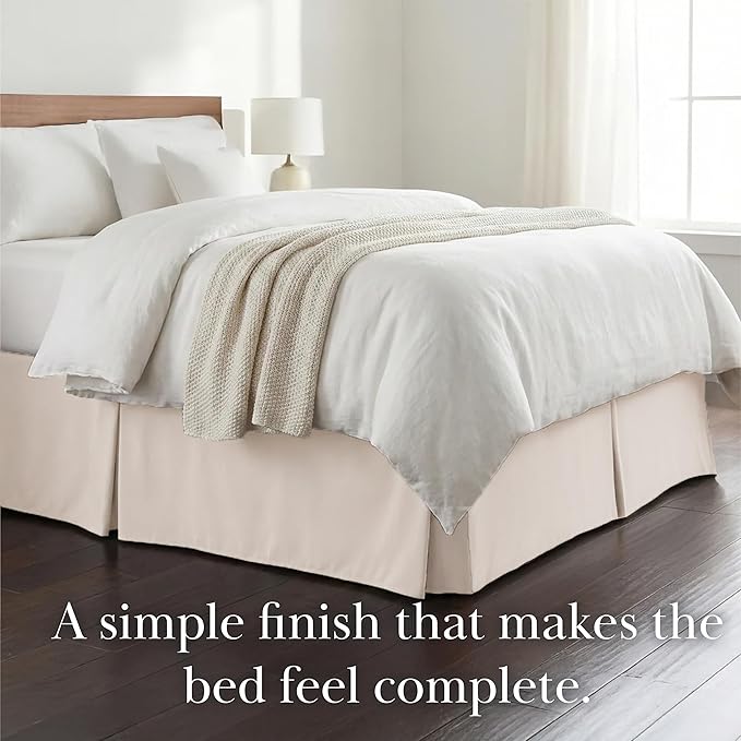 Southshore Fine Living, Inc. Pleated Full Bed Skirt 14 Inch Drop - Pet Hair Resistant Dust Ruffle for Full Size Bed - Bone Colored Dust Ruffle, Easy Care Microfiber, Hide Under-Bed Storage - Bone