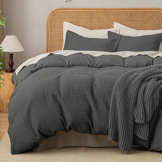David's Home Waffle Weave Duvet Cover Set Twin Size,Soft Breathable 2pcs Comforter Cover Set with 1 Pillowcase,Textured Home Decor Bedding Set Cozy for All Seasons,Grey 68"×90",No Comforter