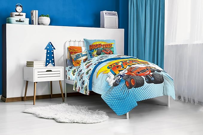 Jay Franco Blaze and The Monster Machines Off to The Races 5 Piece Twin Size Bed Set - Includes Comforter & Sheet Set - Super Soft Fade Resistant Microfiber (Official Blaze Products)