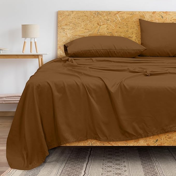Royale Linens 300 Thread Count 100% Long Staple Combed Cotton Flat Sheet - Super Soft - Top Sheets - Twin Flat Sheet Sold Separately - Breathable, Cool & Crisp Percale Sheets Only (Twin, Chocolate)