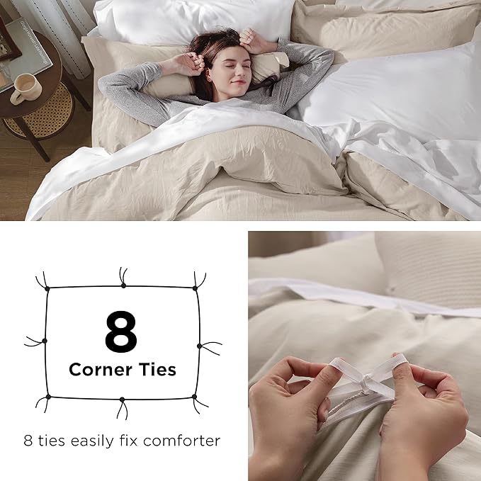 Bedsure Duvet Cover Full Size - 3 Pieces Prewashed Extra Soft Cotton-Like Bedding Set, Includes 1 Duvet Cover 80x90 Inches with Zipper Closure & 2 Pillow Shams, Linen, Comforter Not Included