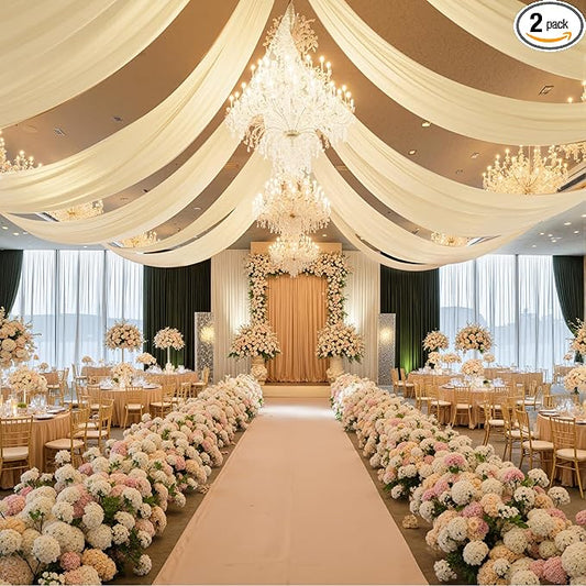 5ft×10ft Champagne Ceiling Drapes for Weddings Events Wrinkle-Free Polyester Ceiling Backdrop for Ten Canopy Church Stage Bedroom Decor 2 Panels 2.5×10ft