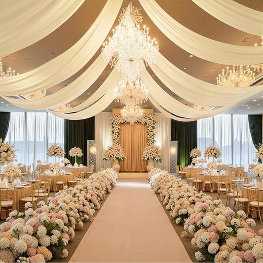 40ft×20ft Champagne Ceiling Drapes for Weddings Events Wrinkle-Free Polyester Ceiling Backdrop for Ten Canopy Church Stage Bedroom Decor 8 Panels 5×20ft