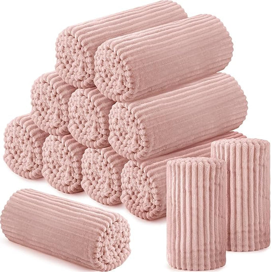 Buryeah 12 Pcs Flannel Throw Blanket Bulk 50 x 60 in Sleepover Blanket Outdoor Wedding Throw Lightweight, Oeko-tex Standard 100 Certified for Sofa Homeless Gifts (Vintage Pink)