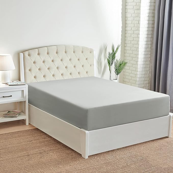 Mellanni Twin Fitted Sheet - Iconic Collection Bedding Sheets with up to 16 inch Deep Pocket - Soft & Cooling - Fade & Stain Resistant - 1 PC (Twin, Light Gray)
