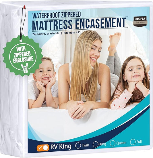 Utopia Bedding Mattress Protector Zippered RV King Size, 100% Waterproof Bed Bug and Dust Mite Proof Mattress Encasement, Absorbent 6 Sided Mattress Cover