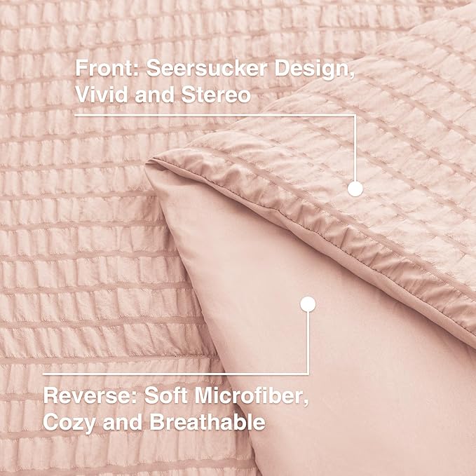 Love's cabin Seersucker Pink Full Comforter Set, 7-Piece All Season Lightweight Bed in a Bag Bedding Set with Comforter, Flat Sheet, Fitted Sheet, Pillowcases and Shams | Soft, Breathable, Lightweight