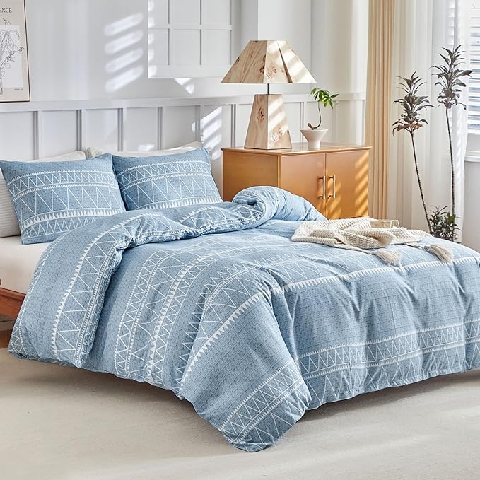 Lekesky Duvet Cover King Size, Boho Blue Duvet Cover King 3pc Ultra Soft Microfiber Breathable Bedding Duvet Cover Set with Zipper Ties (No Comforter)