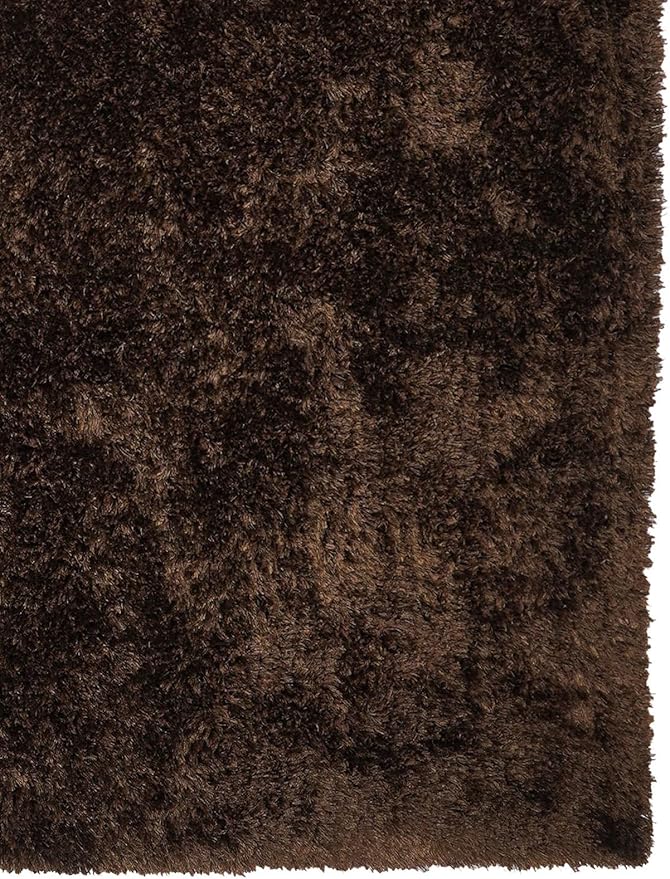 Hand Tufted SHAG Polyester ECO-Friendly Area Rugs - 8'x10', Rectangle, Brown, Solid Plain Design, High Pile Thick Handmade Anti Skid Area Rugs for Living Room, Bed Room K00111