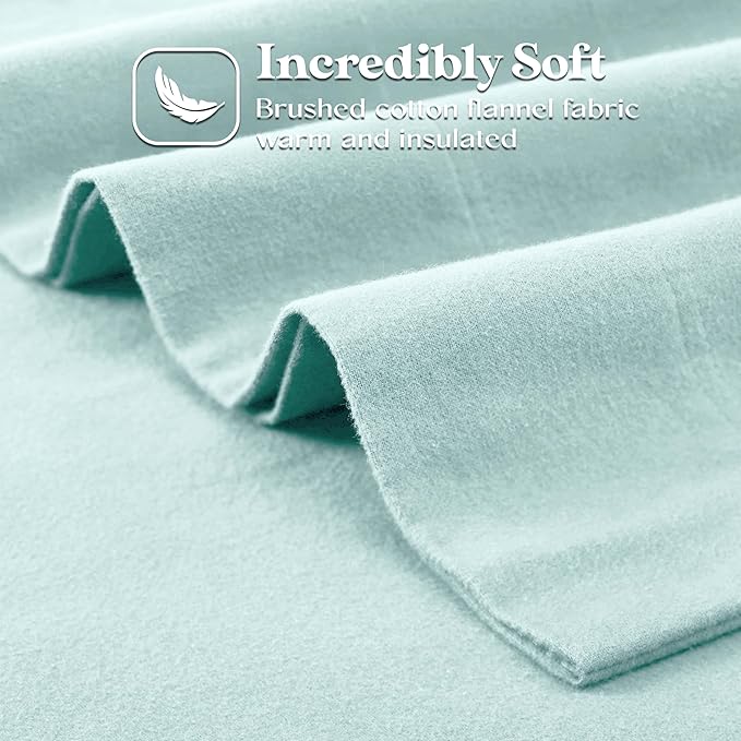 Superior Paisley or Solid Flannel Cotton Sheet Set, Fuzzy Warm Sheets, Traditional Bohemian Bedding, Includes 1 Flat Sheet, 1 Elastic Deep Pocket Fitted Sheet, 1 Pillowcase, Twin XL, Light Blue