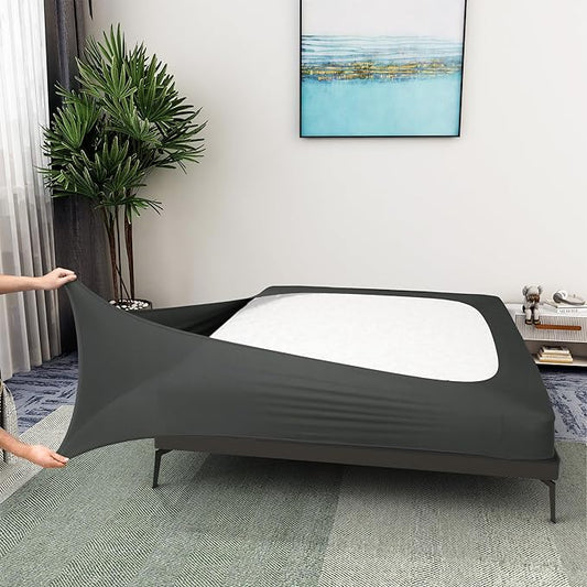 Alyvia Spring Box Spring Cover Full Size - Jersey Knit & Stretchy Wrap Around 4 Sides Bed Skirt for Hotel & Home - Full/Full XL, Gray