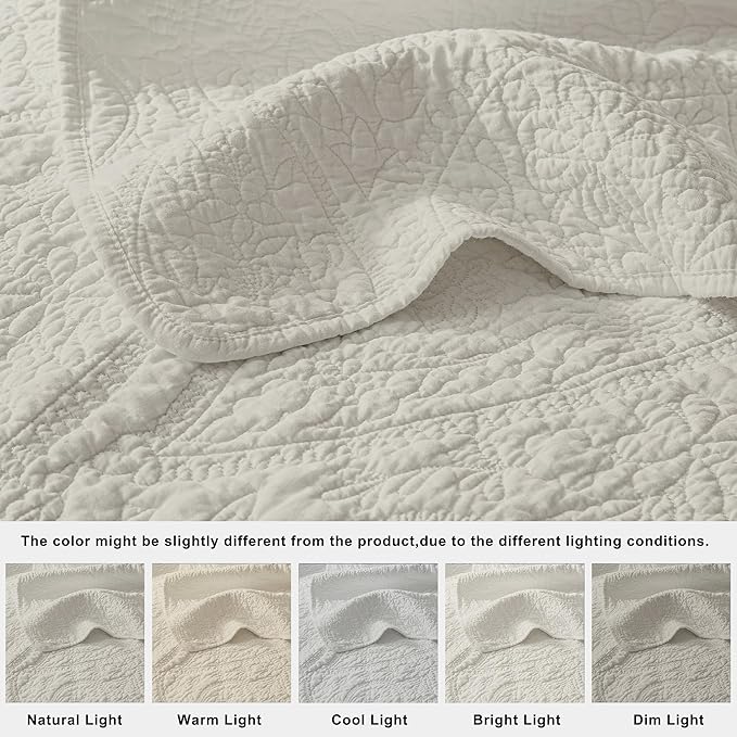 palassio Beige Paisley 100% Cotton Quilt Twin Size Bedding Sets with 1 Pillow Sham, Boho Floral Lightweight Farmhouse Country Vintage Soft Bedspread Shabby Chic Coverlet for All Season, 2 Pieces