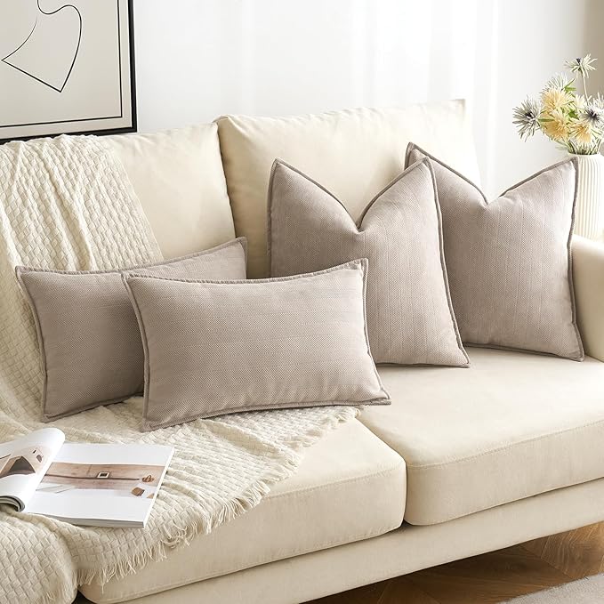 MIULEE Pack of 2 Beige Decorative Pillow Covers 22x22 Inch Soft Chenille Luxurious Couch Throw Pillows Farmhouse Cushion Covers Euro Shams with Elegant Design for Sofa Bed Living Room Spring Decor