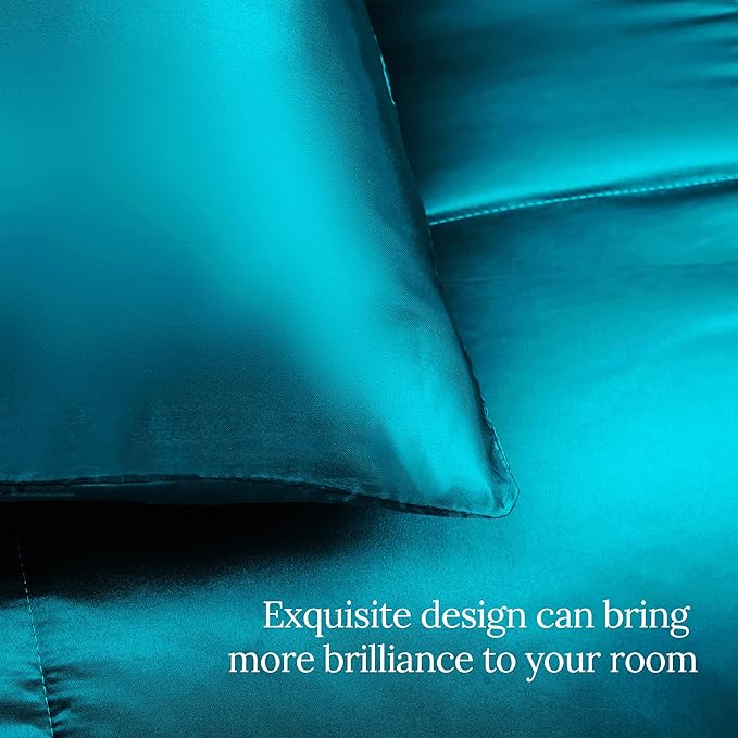 Whale Flotilla 3-Piece Reversible Silky Soft Queen Comforter Bedding Set, Luxurious Satin Comforters Full Size with 2 Satin Pillowcases, Lightweight Duvet for All Seasons, Turquoise
