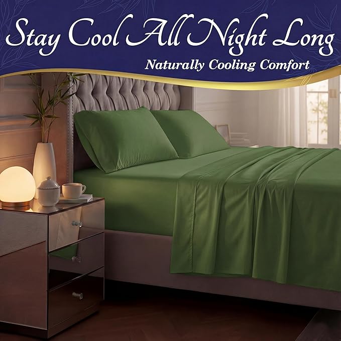 DECOLURE 100% Viscose Derived from Bamboo Sheets Full Size - Luxury 4 Pc Naturally Cooling Sheets, Ultra Soft Bed Set - Deep 17" Pockets, Durable Double Stitching, Oeko Tex Standard (Olive)