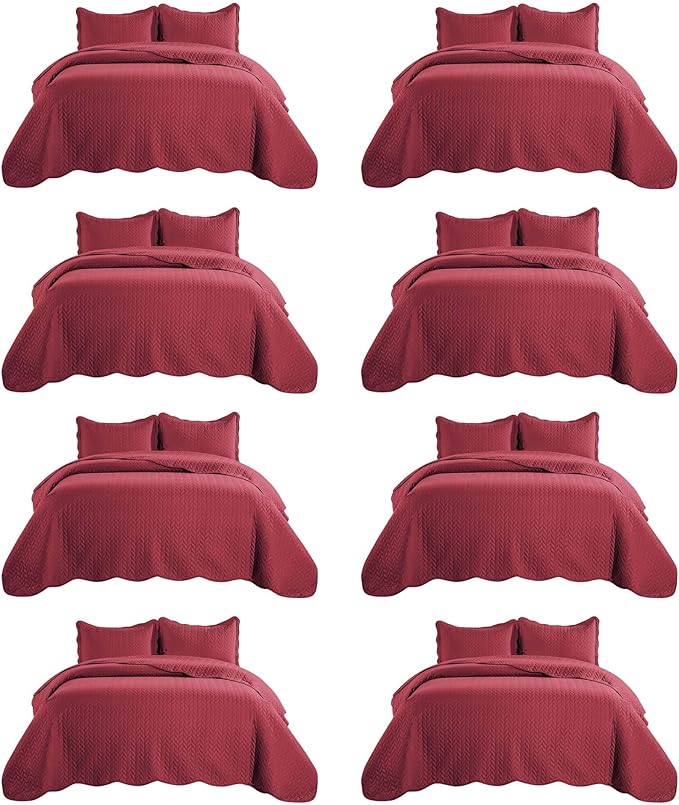 IR Imperial Rooms 8 Pack Quilt King Size Bedding (106" x 96") - Bulk Wholesale for Hotels, Guest Bedroom & Airbnbs - Lightweight Microfiber Reversible Embossed Quilts Bedspread (Burgundy)