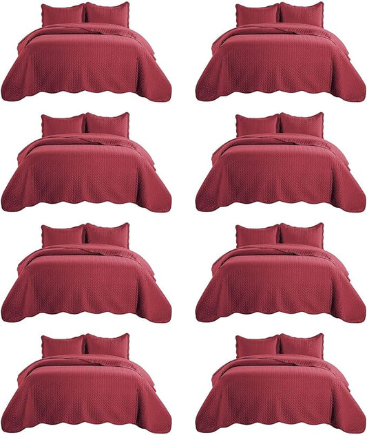 IR Imperial Rooms 8 Pack Quilt King Size Bedding (106" x 96") - Bulk Wholesale for Hotels, Guest Bedroom & Airbnbs - Lightweight Microfiber Reversible Embossed Quilts Bedspread (Burgundy)