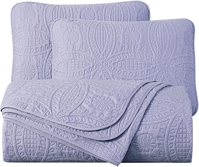Chezmoi Collection Austin 3-Piece Oversized Bedspread Coverlet Set (Queen, Lavender)