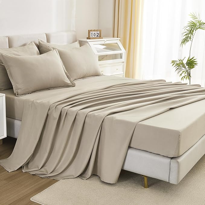 Litanika Twin XL Comforter Set Oatmeal - 5 Pieces Twin Extra Long Bed in a Bag for College Dorm, All Season Bedding Set for Girls and Boys, Soft Bed Set with Comforter, Sheets, Pillowcase & Sham