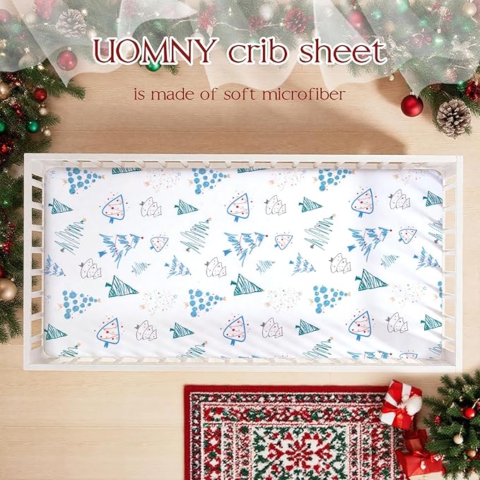UOMNY Crib Sheet, Christmas Crib Sheets Baby Sheet for Standard Crib and Toddler Mattresses Nursery Bedding Sheet Crib Mattress Sheets for Boys and Girls 1 Pack Toddler Sheet