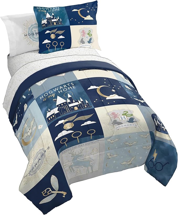 Jay Franco Kids Comforter Set Includes Sheets and Pillow Covers - Soft and Cozy Bed Set for Stylish Room Decor, Multi - Harry Potter, 7 Piece Full Size Bedding