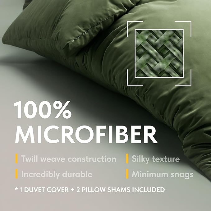White Classic Dark Green Duvet Cover Queen Size, Microfiber Duvet Cover with Zipper, Duvet Cover Set with 2 Pillow Shams, Luxury Soft Comforter Cover Queen Size, 90 x 90 | Comforter Not Included