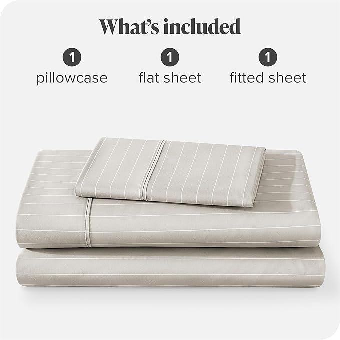 Bare Home Twin XL Sheet Set - College Dorm Size - 1800 Ultra-Soft Microfiber - Deep Pockets - Easy Fit - 3 Piece Set - Bed Sheets (Twin XL, Pinstripe - Stone/White)
