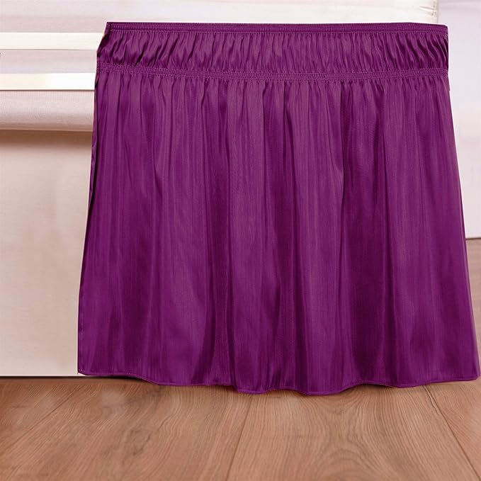 Wrap Around Bed Skirts Elastic Dust Ruffles, Easy Fit Wrinkle and Fade Resistant Silky Microfiber Fabric Solid Color Bedskirt, 12 Inch Tailored Drop Purple for RV Bunk 42X80 Size Bed Skirt