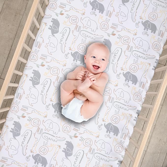 Lambs & Ivy Jungle Story 100% Cotton Safari Baby Fitted Crib Sheet - White