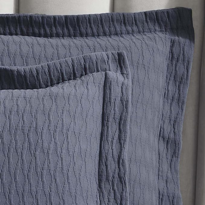 Superior 3 Piece Cotton Bedspread Set, Home Bed Decor, Decorative Bed Spread, 2 Pillow Shams, Medium Weight Blanket, Matelasse Coverlet, Bedding Essentials, Calvert Collection, King, Denim Blue