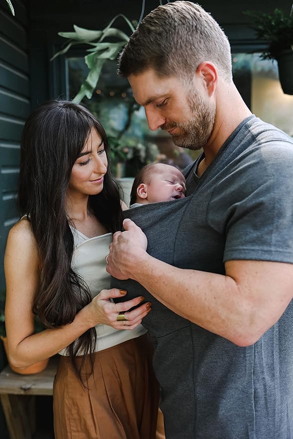 Lalabu The Dad Shirt | Hands-Free Baby Carrier for Dad with Kangaroo Pouch | Engineered for Bonding, Safety, & Comfort for Newborns Up to 15 Lbs. | CPSC Compliant - Simple Gray - Medium