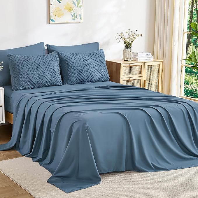 Andency California King Comforter Set Ocean Blue - 7 Pieces Bed in a Bag Cal King Bedding Comforter Sets, Tufted Lightweight Fluffy Bed Set with Comforter, Sheets, Pillowcases & Shams
