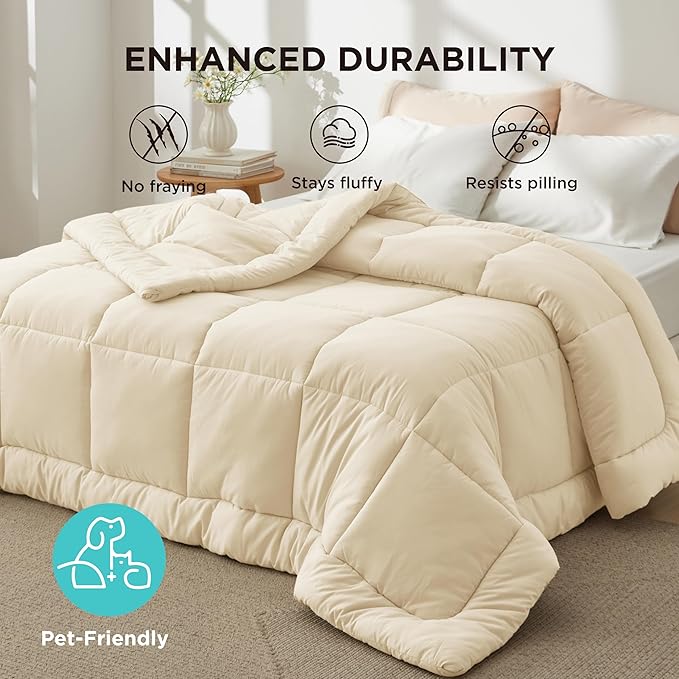 Bedsure Comforter Duvet Insert - Quilted Comforters Queen Size, All Season Duvet, GentleSoft Down Alternative Bedding, with 8 Tabs, Gifts for Women/Men, Cream,Queen 88 x 88 Inches