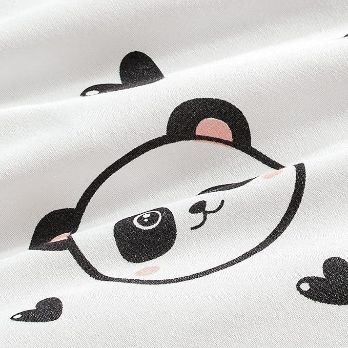Chezmoi Collection 3-Piece Black White Girls Twin Size Bedding Set Love Panda Hearts Microfiber Comforter Set w/Panda Throw Pillow for Kids Teens