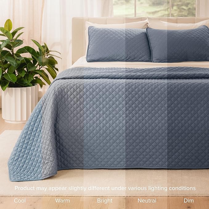 Bare Home Coverlet Set - King Size - Lightweight Bed Decor - Comforter Alternative - All-Season Quilted Bedspread (King, Coronet Blue)