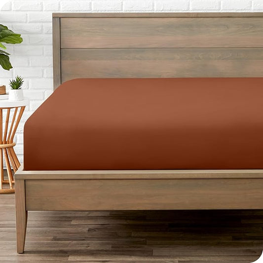 Bare Home Fitted Bottom Sheet Full Size - Premium 1800 Microfiber - Ultra-Soft Hotel Luxury - Deep Pocket - Durable and Long Lasting (Full, Terracotta)