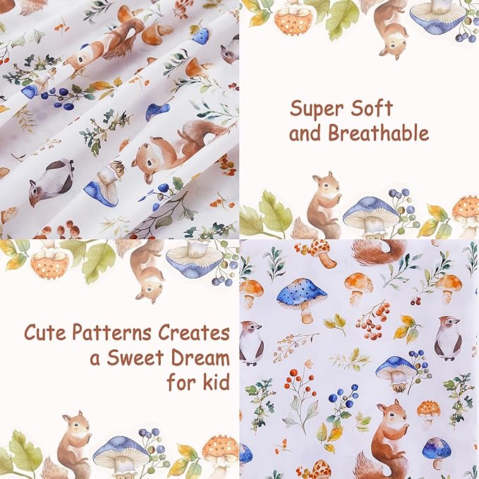 Kids Sheet Set Full Size, Full Sheet Set with Oil Squirrel Pattern，Breathable Silky Soft Microfiber Kids Fitted Sheet