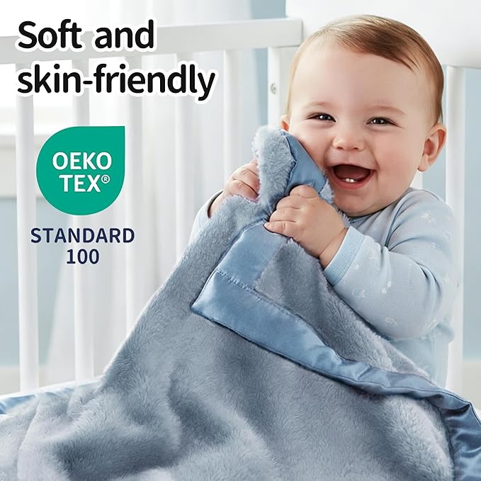 Pro Goleem Fleece Baby Blanket with 2 Inch Satin Trim Soft Anti-Static Plush Blanket for Boys and Girls Christmas Baby Gifts for Babies 30''x40''，Blue
