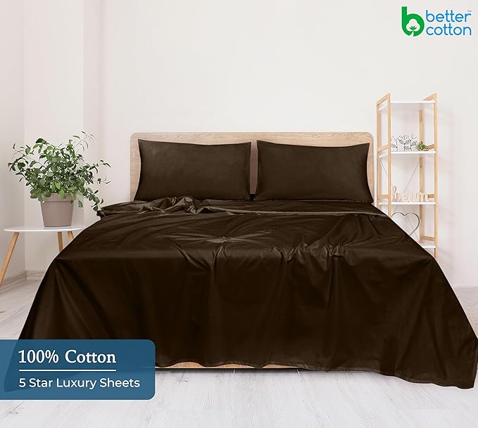 Royale linen 400 Thread Count 100% American Grown Cotton Flat Sheet - Cooling Sheets- Full Sheets -Luxury Sateen Weave -Full Flat Sheet Sold Separately -Chocolate Flat Sheet Only (Full,Egyptian Camel)