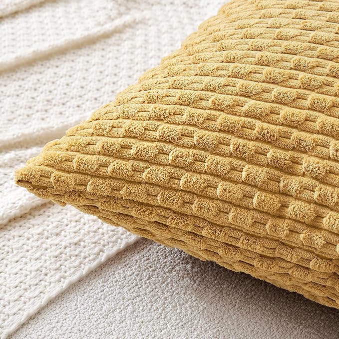 MIULEE Pack of 2 Decorative Throw Pillow Covers 18x18 Inch Soft Boho Striped Textured Corduroy Pillow Covers Modern Farmhouse Home Decor for Couch Bed Sofa Living Room Gold