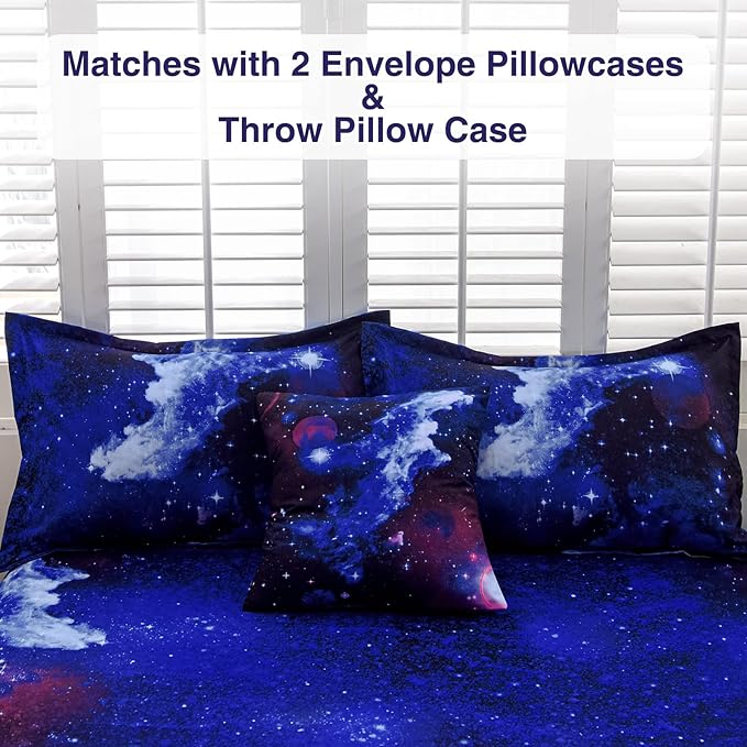 A Nice Night Galaxy 6Pcs Bedding Sets Outer Space Comforter Bed in a Bag 3D Printed Quilt,for Children Boy Girl Teen Kids,Twin 6Pcs