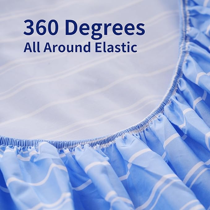 Twin Size Sheets Blue White Stripe 3 Piece Breathable & Cooling Bed Sheet Set - Hotel Luxury Bedding for Women, Men, Kids, Teens, Boys & Girls - Deep Pockets, Soft, Wrinkle Free - Blue Stripes