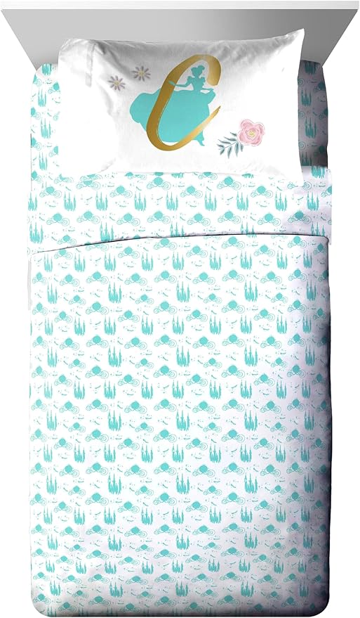 Jay Franco Kids Comforter Set Includes Sheets and Pillow Covers - Soft and Cozy Bed Set for Stylish Room Decor, Official Licensed Bedding, Blue - Princess Cinderella, 5 Piece Twin