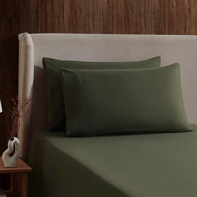 Nestl Queen Sheet Set - Luxury 1800 Ultra-Soft Microfiber Bed Sheets - Double Brushed - Deep Pockets - Easy Fit - 4 Piece Set - Bedding Sheets & Pillowcases (Queen, Olive Green)
