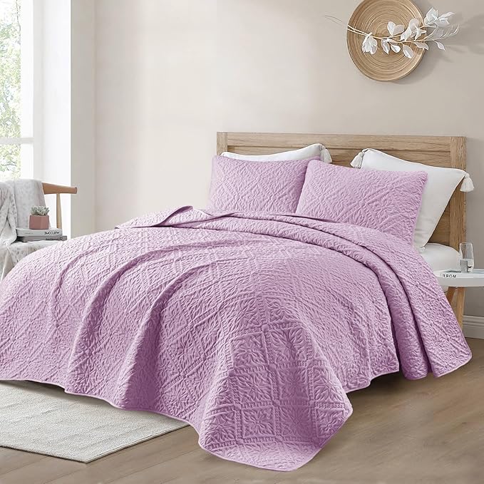 Exclusivo Mezcla Twin Quilt Bedding Set, Lightweight Soft Bedspreads Coverlets with 1 Pillow Sham, Modern Lilac Quilts Twin XL Size for All Seasons