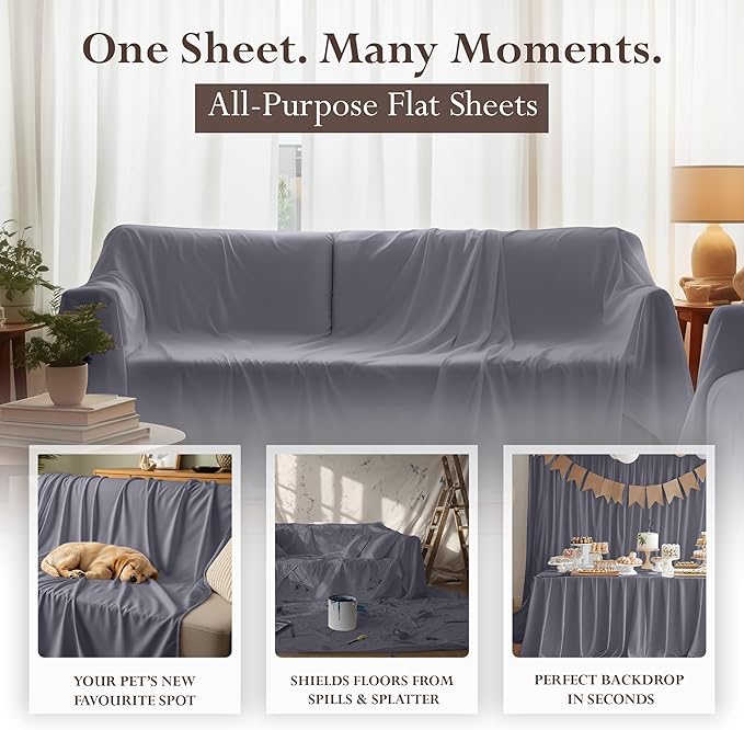 Utopia Bedding Flat Sheet - 1 Pack (Queen, Grey) - Soft Brushed Microfiber Fabric - Shrinkage & Fade Resistant Top Sheet - Easy Care Bed Sheet