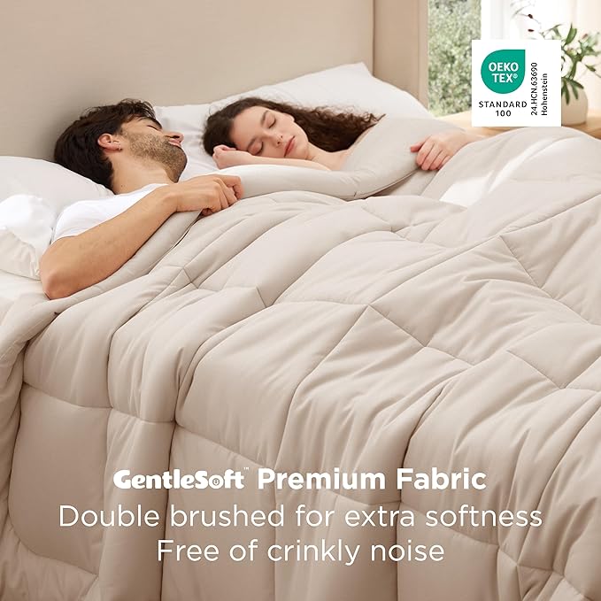 Bedsure Comforter Duvet Insert - Quilted Comforters Cal King Size, All Season Duvet, Down Alternative Bedding, with 8 Tabs, Gifts for Women/Men, Beige,Alaskan King 130x120 Inches