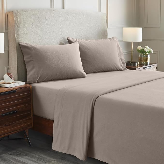 Superior Deep Pocket Cotton Flannel Paisley or Solid Sheet Set, Grey