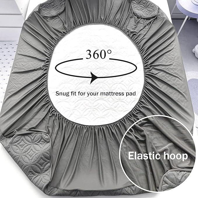 FELTYBED Full Size 54"x75" Waterproof Mattress Protector, Soft Bed Grey Mattress Cover Full, Breathable Mattress Pad Cover with Deep Pocket 6"- 15", Noiseless Washable