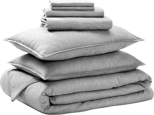 Bare Home Bed-in-A-Bag 7 Piece Comforter & Sheet Set - Queen - Goose Down Alternative - Ultra-Soft 1800 Premium Bedding Set - Cationic (Queen, Heathered Charcoal)
